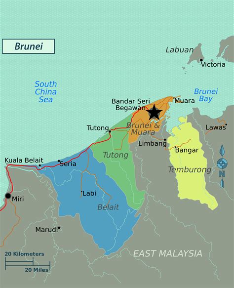 Available in ai, eps, pdf, svg, jpg and png file formats. Large regions map of Brunei | Brunei | Asia | Mapsland ...