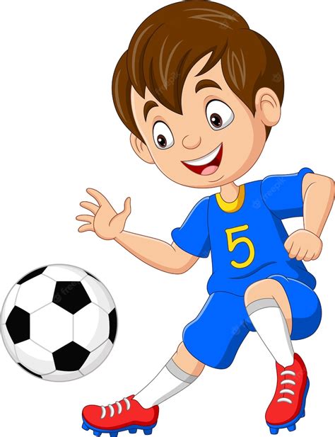 Premium Vector Cartoon Little Boy Playing Football