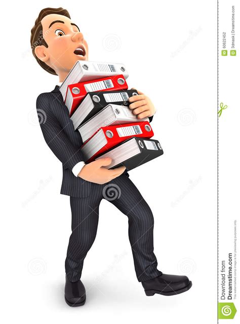 3d Businessman Overworked Stock Illustration Illustration Of Binder