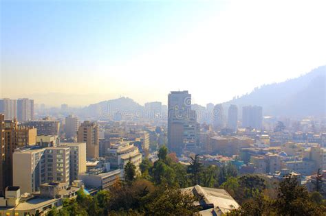 Downtown Santiago De Chile City Center With Andes Stock