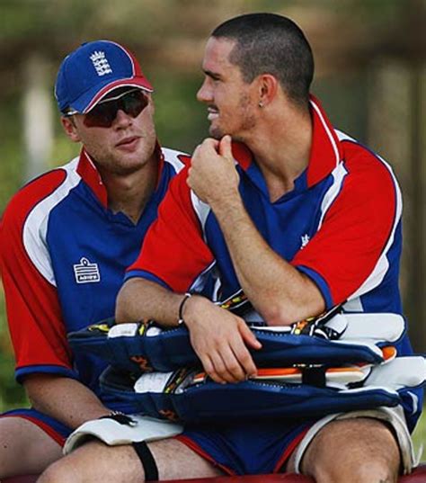 Andrew Flintoff And Kevin Pietersen Take A Break During Training