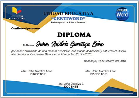 Diploma Colorid Editable En Word Certificados E Imprimibles En Word