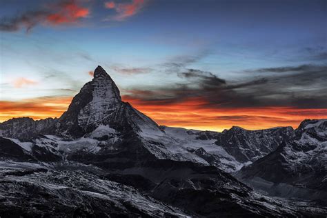 Dark Mountains Sky Nature Switzerland Matterhorn Sunset