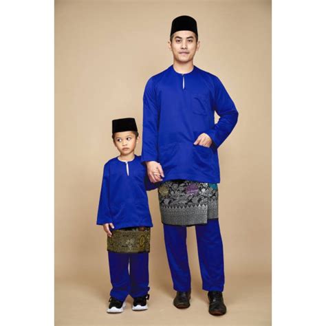 Baju Melayu Tradisional Royal Blue Ameer Exclusive Dewasa Dan Kanak