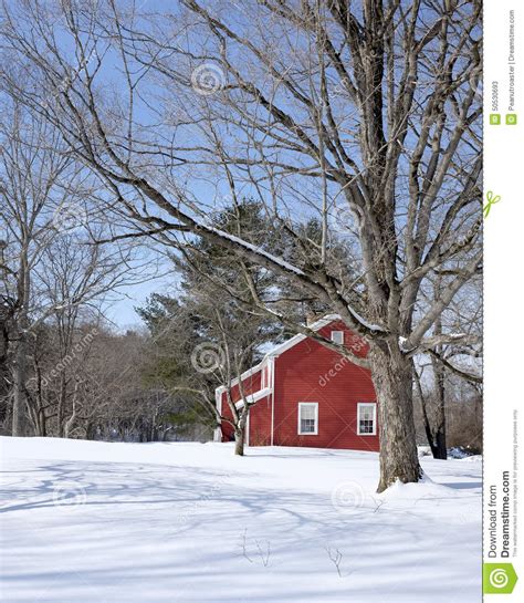 Classic Vermont Red House In Winter Stock Image Image Of Farming