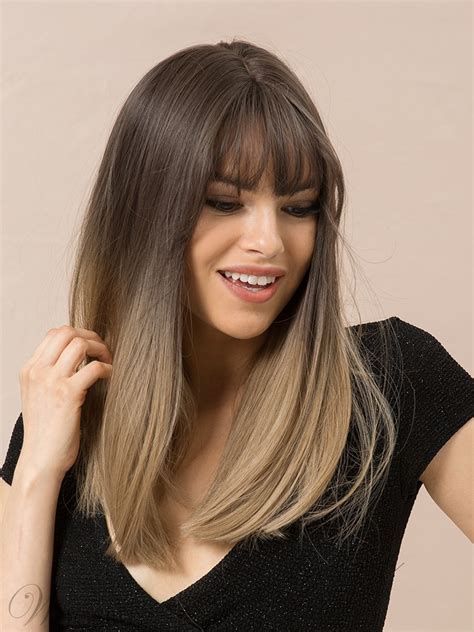 Long Bob Ombre Color Synthetic Hair Straight Wig With ...