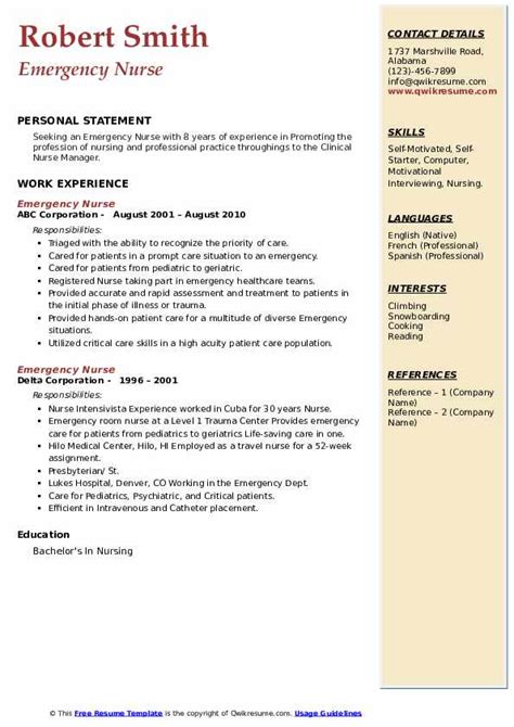 All departments may resume normal operations. Emergency Nurse Resume Samples | QwikResume