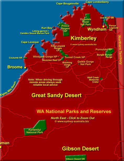 National Parks Map For Ne Western Australia