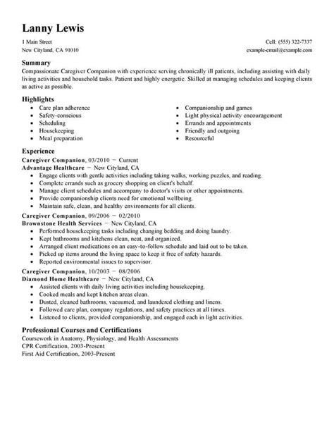Home Caregiver Resume Examples Healthcare Support Livecareer