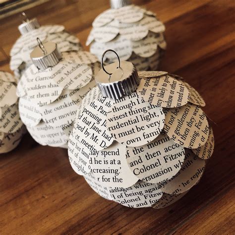 Book Christmas Ornaments Literary Ornaments Book Page Recycled
