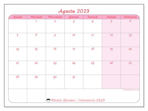 Calendario Agosto 2023 Da Stampare “63ld” Michel Zbinden Ch