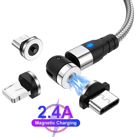 Uslion 540° Magnetic Fast Charging Cable Led 3 In 1 Cell Phone Charger
