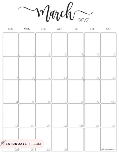 Cute And Free Printable March 2021 Calendar Saturdayt