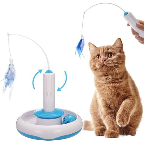 Electric Cat Interactive Toys Rotate Feather Toys Spinning Teaser Wand