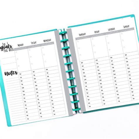 Happy Planner Big Size Weekly Hourly Layout Printable Grey Undated