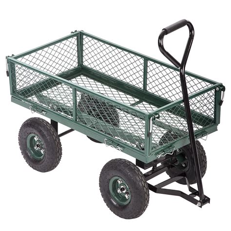 送料無料 Garden Carts Lawn Wagonoutdoor Utility Cart Steel Yard Dump Wagon