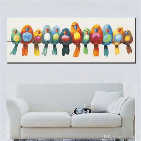 Birds On A Wire I 48 X 24 Hand Painted Canvas Wall Art Buzztmz