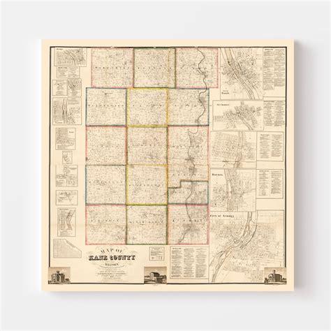 Vintage Map Of Kane County Illinois 1860 By Teds Vintage Art