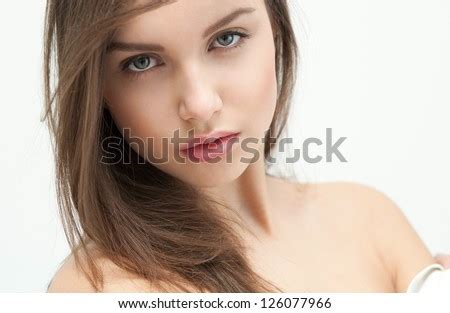 Portrait Of Beautiful Female Model On White Background Beauty Close Up