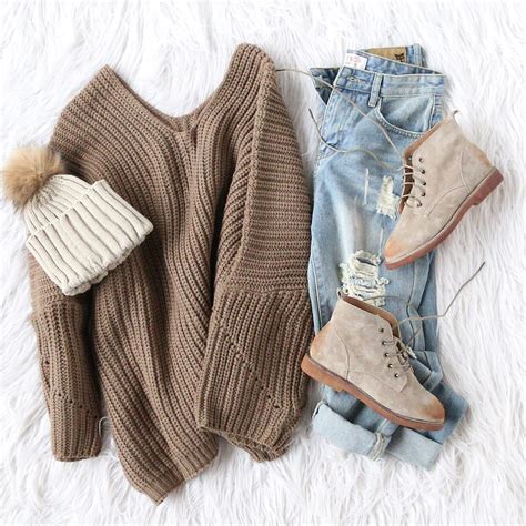 Fall Style Coffee V Neck Drop Shoulder Oversized Sweater