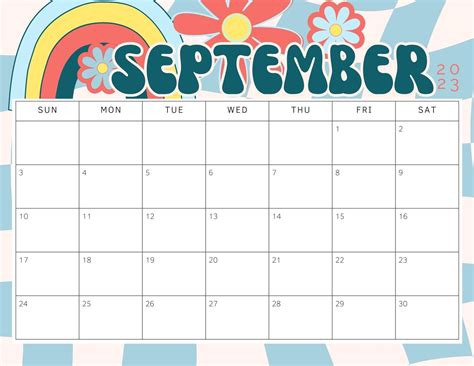 Printable September 2023 Calendar Retro 70s Daisy Etsy