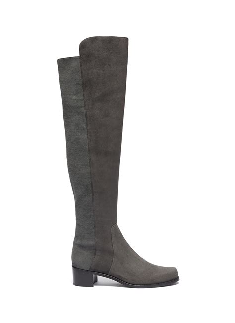 Reserve Panelled Stretch Suede Knee High Boots By Stuart Weitzman