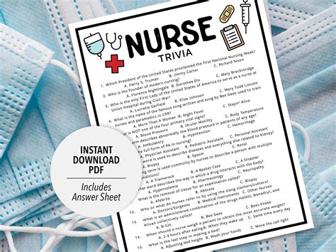 Nurse Trivia Nurse Trivia Game Printable Nurse Trivia Printable Trivia