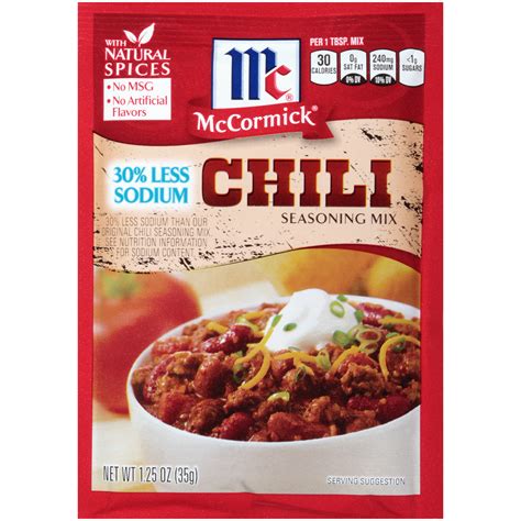 Mccormick Less Sodium Chili Seasoning Mix 125 Oz