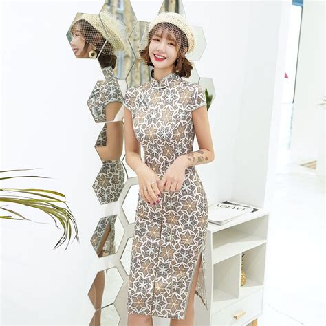 Summer Chinese Style Novelty Qipao Elegant Rayon Women Formal Dress Sexy High Split Print Flower