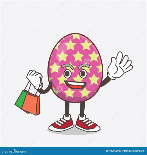 Easter Egg Cartoon Mascot Character Waving And Holding Shopping Bags