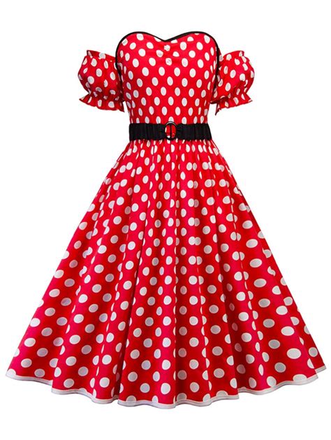 Wipalo Women Vintage Plus Size 5xl Polka Dot Off The Shoulder A Line Dress Ladies Puff Sleeves