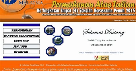 Permohonan ke program matrikulasi sesi 2021/2022 telah dibuka dari 15 mac hingga 15 april 2021. Permohonan ke Tingkatan 4 Sekolah Berasrama Penuh (SBP) 2015