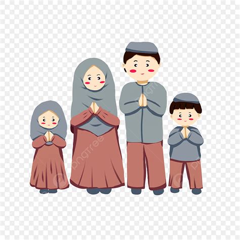 Keluarga Muslim Dengan 2 Anak Putra Ibu Putri Png Transparan Clipart