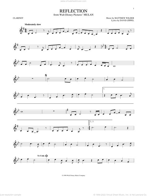 Reflection Pop Version From Mulan Sheet Music For Clarinet Solo