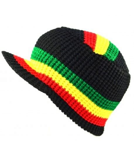 Rasta Visor Beanie Skull Cap Stripe Jamaica Reggae Black Co11rjjzolr