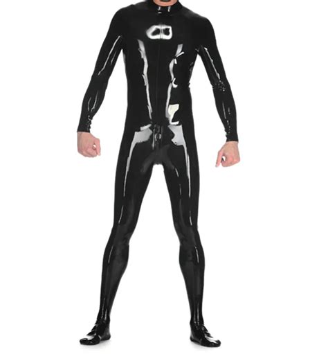 0 4mm latex catsuit male s latex rubber bodysuit with two ways back zip black color in teddies