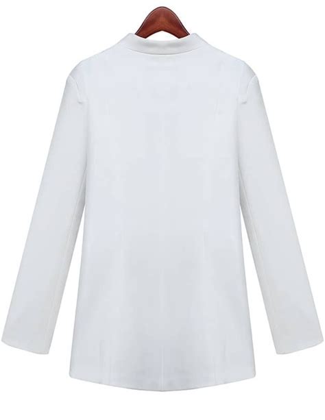 White Stand Collar Long Sleeve Fitted Blazer Sheinsheinside