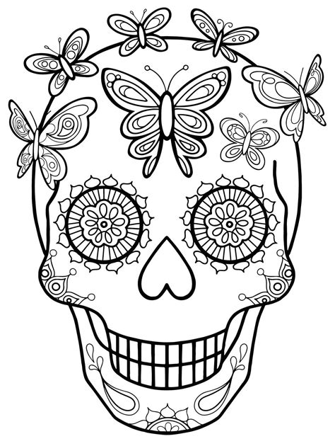Skull with butterflies - Coloring pages for you