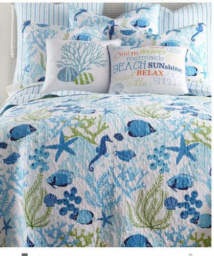 Featuring bold vibrant colors with quilted blocks of stripes, orange, sea green and white. Seahorse Starfish Coral Beach House Cottage Twin Quilt ...