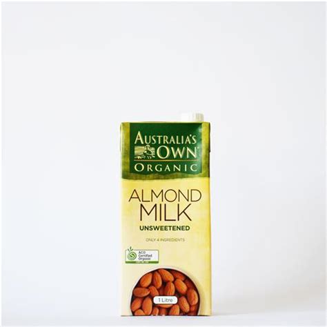 Australias Own Almond Milk Unsweetened 1l All About Organics Online