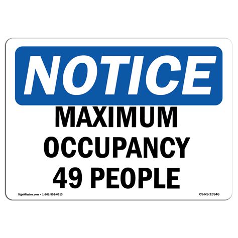Osha Notice Notice Maximum Occupancy 49 People Sign Heavy Duty Ebay