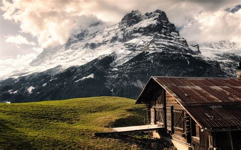 Nature Landscape Mountain Cabin Forest Clouds Grass Alps
