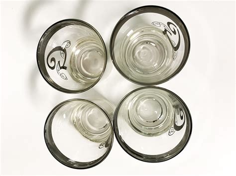 4 vintage monogrammed g mid century rocks glasses 4 retro mad men era silver rim letter g