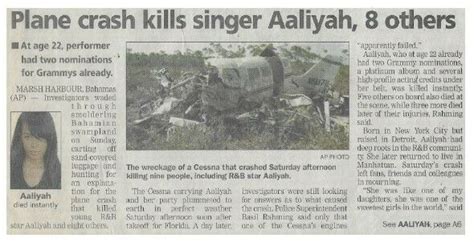 Aaliyah Plane Crash Kills Singer Aaliyah 8 Others Newspaper