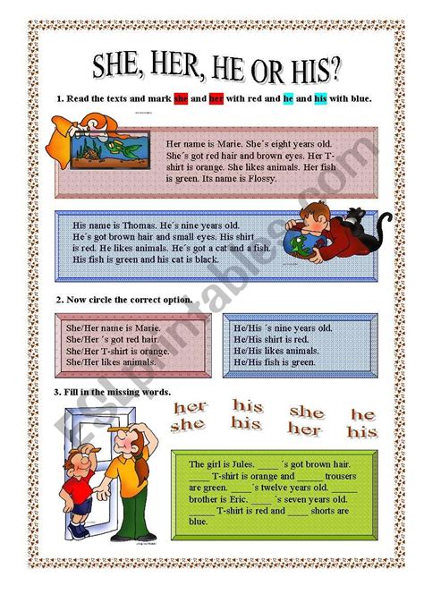 she her he or his esl worksheet by cli1