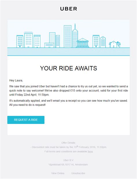 Uber Re Engagement Email To Customers Who Have Signed Up But Not Used