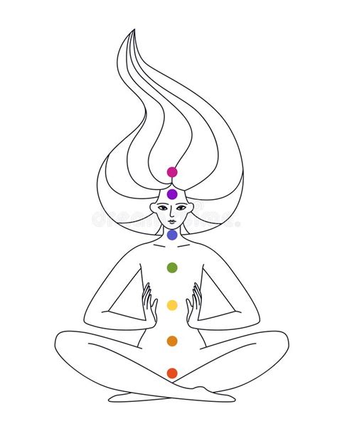 Woman And Seven Chakras Outline A Woman Controls Her Feminine Energy