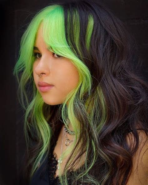 Black With Neon Green Wig Curly Wavy Wig Billie Eilish Etsy