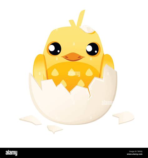 Cute Little Cartoon Chick Hatched From An Egg White Cracked Egg Cartoon Character Design Flat