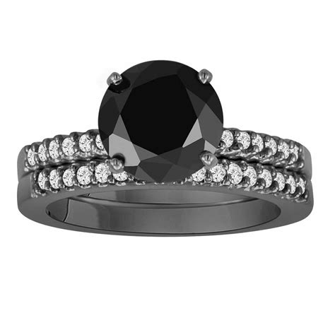 Fancy Black Diamond Engagement Ring Set Diamond Wedding Ring Sets Vintage Engagement Ring Sets